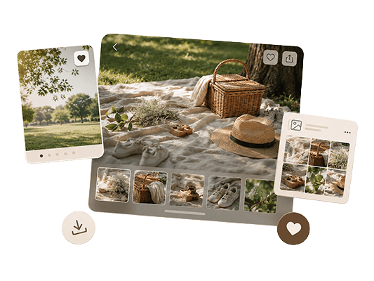Aurori client gallery with wedding photos and share and download actions.
