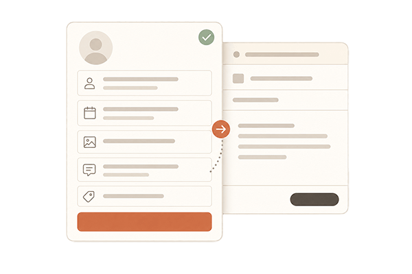 Aurori wedding questionnaire form beside a branded client email draft.
