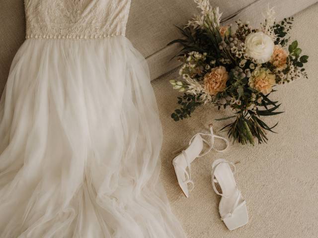 Bride and groom sharing a quiet moment on their wedding day
