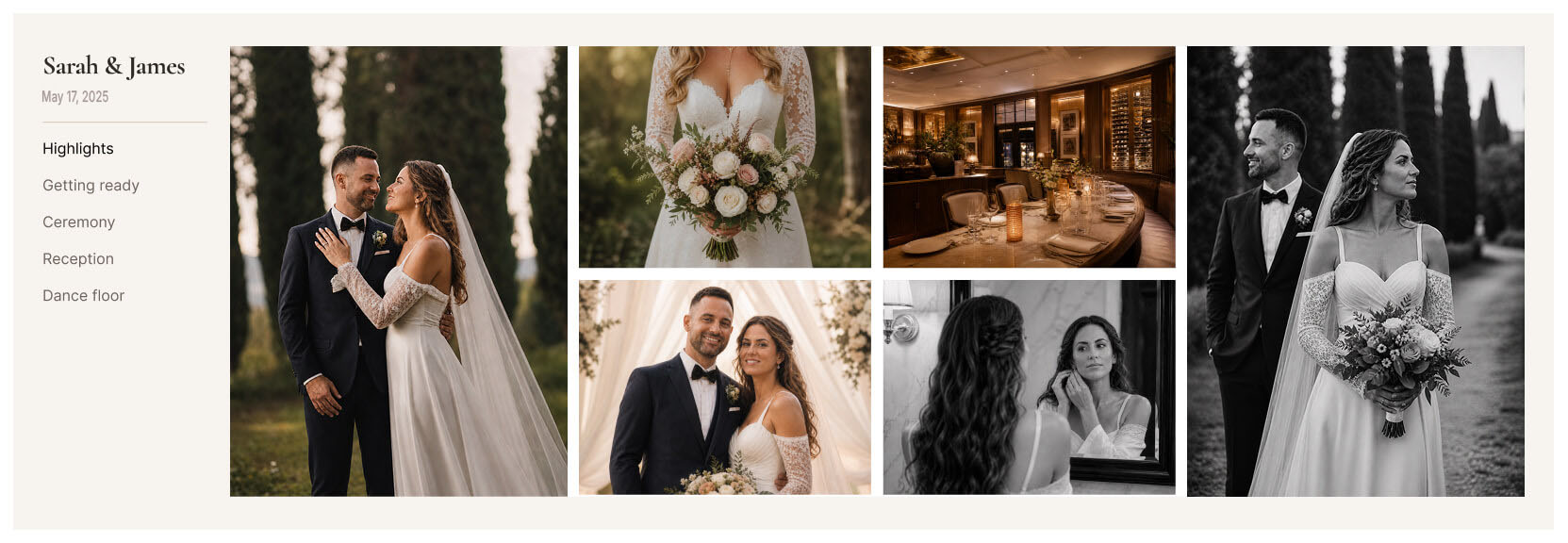 Client gallery with photo grid and navigation